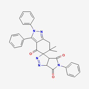 molecular formula C31H25N5O3 B8141635 6',6'-dimethyl-2',3',5-triphenylspiro[3a,6a-dihydropyrrolo[3,4-c]pyrazole-3,5'-7H-indazole]-4,4',6-trione 