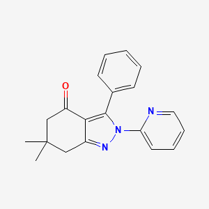 molecular formula C20H19N3O B8141650 6,6-Dimethyl-3-phenyl-2-pyridin-2-yl-5,7-dihydroindazol-4-one 