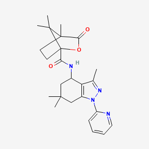 molecular formula C25H32N4O3 B8141667 4,7,7-trimethyl-3-oxo-N-(3,6,6-trimethyl-1-pyridin-2-yl-5,7-dihydro-4H-indazol-4-yl)-2-oxabicyclo[2.2.1]heptane-1-carboxamide 
