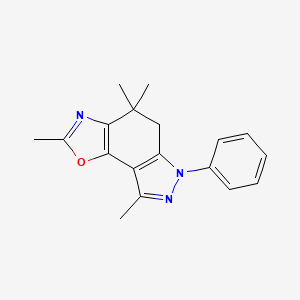molecular formula C18H19N3O B8141678 2,4,4,8-tetramethyl-6-phenyl-5H-pyrazolo[3,4-g][1,3]benzoxazole 