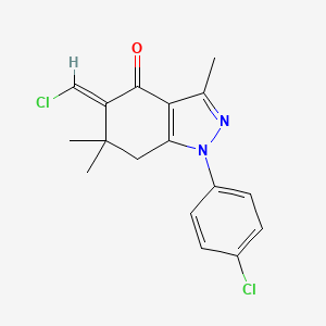 molecular formula C17H16Cl2N2O B8141697 (5E)-5-(chloromethylidene)-1-(4-chlorophenyl)-3,6,6-trimethyl-7H-indazol-4-one 