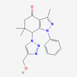 molecular formula C19H21N5O2 B8141703 7-[4-(Hydroxymethyl)triazol-1-yl]-3,6,6-trimethyl-1-phenyl-5,7-dihydroindazol-4-one 