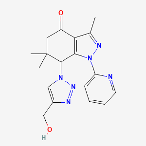 molecular formula C18H20N6O2 B8141704 1-(2-Pyridinyl)-3,6,6-trimethyl-7-[4-(hydroxymethyl)-1H-1,2,3-triazole-1-yl]-4,5,6,7-tetrahydro-1H-indazole-4-one 