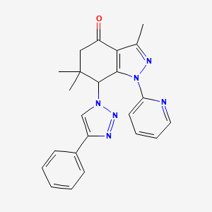 molecular formula C23H22N6O B8141720 1-(2-Pyridinyl)-3,6,6-trimethyl-7-(4-phenyl-1H-1,2,3-triazole-1-yl)-4,5,6,7-tetrahydro-1H-indazole-4-one 