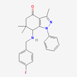 molecular formula C23H24FN3O B8141742 7-[(4-Fluorophenyl)methylamino]-3,6,6-trimethyl-1-phenyl-5,7-dihydroindazol-4-one 