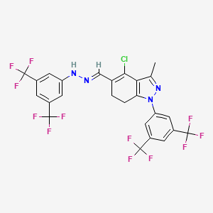 molecular formula C25H15ClF12N4 B8141763 N-[(E)-[1-[3,5-bis(trifluoromethyl)phenyl]-4-chloro-3-methyl-6,7-dihydroindazol-5-yl]methylideneamino]-3,5-bis(trifluoromethyl)aniline 