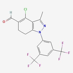 molecular formula C17H11ClF6N2O B8141766 1-[3,5-Bis(trifluoromethyl)phenyl]-4-chloro-3-methyl-6,7-dihydroindazole-5-carbaldehyde 