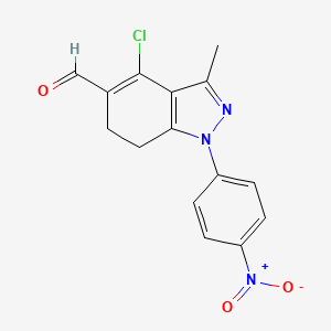 molecular formula C15H12ClN3O3 B8141789 4-Chloro-3-methyl-1-(4-nitrophenyl)-6,7-dihydroindazole-5-carbaldehyde 