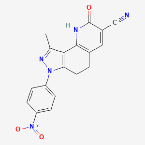 molecular formula C18H13N5O3 B8141795 9-methyl-7-(4-nitrophenyl)-2-oxo-5,6-dihydro-1H-pyrazolo[3,4-h]quinoline-3-carbonitrile 