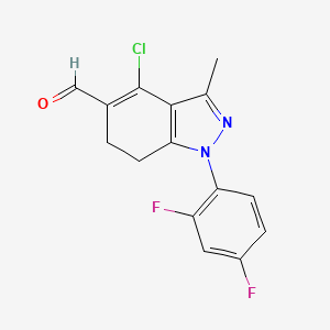 molecular formula C15H11ClF2N2O B8141799 4-Chloro-1-(2,4-difluorophenyl)-5-formyl-3-methyl-6,7-dihydroindazole 