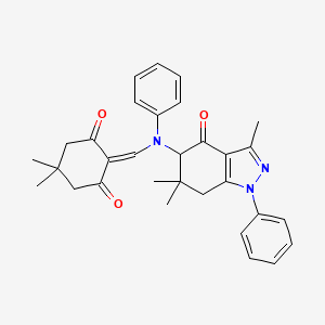 molecular formula C31H33N3O3 B8141812 5,5-dimethyl-2-[(N-(3,6,6-trimethyl-4-oxo-1-phenyl-5,7-dihydroindazol-5-yl)anilino)methylidene]cyclohexane-1,3-dione 