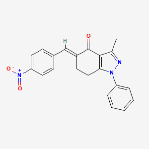 molecular formula C21H17N3O3 B8141829 (5E)-3-methyl-5-[(4-nitrophenyl)methylidene]-1-phenyl-6,7-dihydroindazol-4-one 