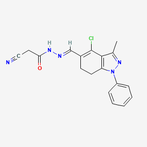 molecular formula C18H16ClN5O B8141862 N-[(E)-(4-chloro-3-methyl-1-phenyl-6,7-dihydroindazol-5-yl)methylideneamino]-2-cyanoacetamide 
