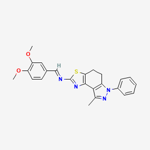 (E)-1-(3,4-dimethoxyphenyl)-N-(8-methyl-6-phenyl-4,5-dihydropyrazolo[4,3-e][1,3]benzothiazol-2-yl)methanimine