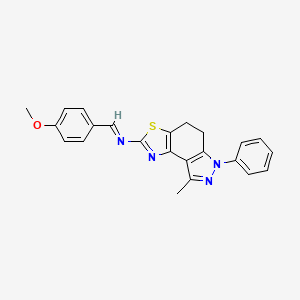 molecular formula C23H20N4OS B8141911 (E)-1-(4-methoxyphenyl)-N-(8-methyl-6-phenyl-4,5-dihydropyrazolo[4,3-e][1,3]benzothiazol-2-yl)methanimine 