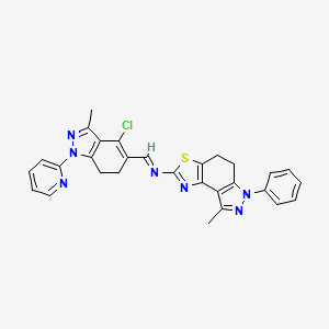 (E)-1-(4-chloro-3-methyl-1-pyridin-2-yl-6,7-dihydroindazol-5-yl)-N-(8-methyl-6-phenyl-4,5-dihydropyrazolo[4,3-e][1,3]benzothiazol-2-yl)methanimine