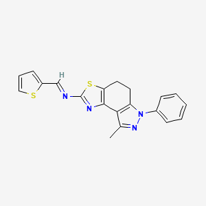 molecular formula C20H16N4S2 B8141937 (E)-N-(8-methyl-6-phenyl-4,5-dihydropyrazolo[4,3-e][1,3]benzothiazol-2-yl)-1-thiophen-2-ylmethanimine 