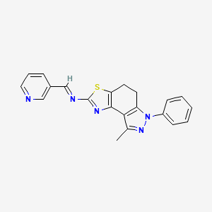 (E)-N-(8-methyl-6-phenyl-4,5-dihydropyrazolo[4,3-e][1,3]benzothiazol-2-yl)-1-pyridin-3-ylmethanimine