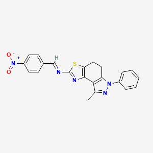 molecular formula C22H17N5O2S B8141946 (E)-N-(8-methyl-6-phenyl-4,5-dihydropyrazolo[4,3-e][1,3]benzothiazol-2-yl)-1-(4-nitrophenyl)methanimine 