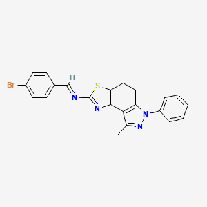 molecular formula C22H17BrN4S B8141949 (E)-1-(4-bromophenyl)-N-(8-methyl-6-phenyl-4,5-dihydropyrazolo[4,3-e][1,3]benzothiazol-2-yl)methanimine 