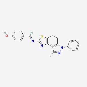 molecular formula C22H18N4OS B8141956 4-[(E)-(8-methyl-6-phenyl-4,5-dihydropyrazolo[4,3-e][1,3]benzothiazol-2-yl)iminomethyl]phenol 