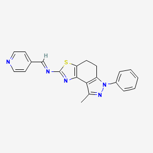 molecular formula C21H17N5S B8141963 (E)-N-(8-methyl-6-phenyl-4,5-dihydropyrazolo[4,3-e][1,3]benzothiazol-2-yl)-1-pyridin-4-ylmethanimine 