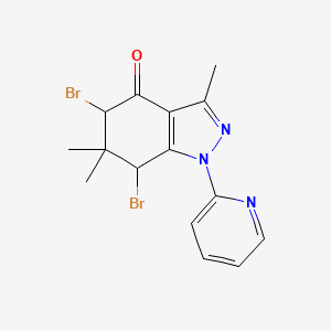 molecular formula C15H15Br2N3O B8141982 5,7-Dibromo-3,6,6-trimethyl-1-pyridin-2-yl-5,7-dihydroindazol-4-one 