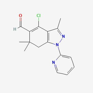molecular formula C16H16ClN3O B8141997 4-chloro-3,6,6-trimethyl-1-pyridin-2-yl-7H-indazole-5-carbaldehyde 