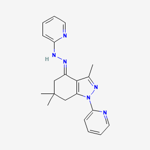molecular formula C20H22N6 B8142013 N-[(E)-(3,6,6-trimethyl-1-pyridin-2-yl-5,7-dihydroindazol-4-ylidene)amino]pyridin-2-amine 