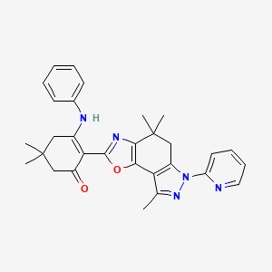 molecular formula C30H31N5O2 B8142023 3-anilino-5,5-dimethyl-2-(4,4,8-trimethyl-6-pyridin-2-yl-5H-pyrazolo[3,4-g][1,3]benzoxazol-2-yl)cyclohex-2-en-1-one 