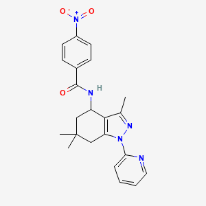 molecular formula C22H23N5O3 B8142046 4-nitro-N-(3,6,6-trimethyl-1-pyridin-2-yl-5,7-dihydro-4H-indazol-4-yl)benzamide 