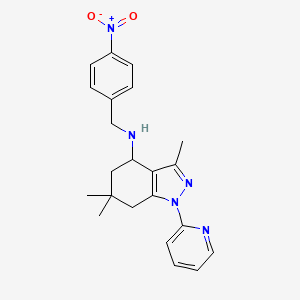molecular formula C22H25N5O2 B8142090 3,6,6-trimethyl-N-[(4-nitrophenyl)methyl]-1-pyridin-2-yl-5,7-dihydro-4H-indazol-4-amine 