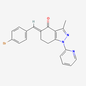 molecular formula C20H16BrN3O B8142139 (5E)-5-[(4-bromophenyl)methylidene]-3-methyl-1-pyridin-2-yl-6,7-dihydroindazol-4-one 