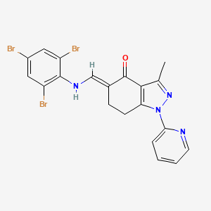 molecular formula C20H15Br3N4O B8142153 (5E)-3-methyl-1-pyridin-2-yl-5-[(2,4,6-tribromoanilino)methylidene]-6,7-dihydroindazol-4-one 