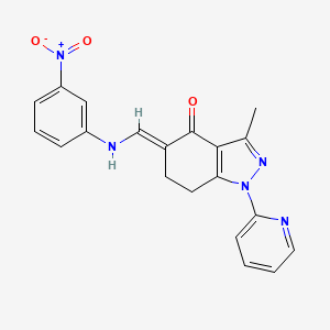 molecular formula C20H17N5O3 B8142155 (5E)-3-methyl-5-[(3-nitroanilino)methylidene]-1-pyridin-2-yl-6,7-dihydroindazol-4-one 