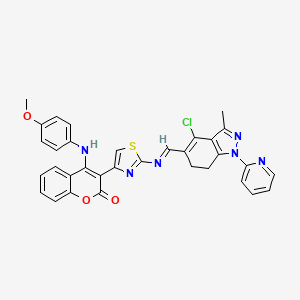 molecular formula C33H25ClN6O3S B8142188 3-[2-[(E)-(4-chloro-3-methyl-1-pyridin-2-yl-6,7-dihydroindazol-5-yl)methylideneamino]-1,3-thiazol-4-yl]-4-(4-methoxyanilino)chromen-2-one 