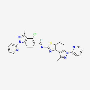 molecular formula C28H23ClN8S B8142189 (E)-1-(4-chloro-3-methyl-1-pyridin-2-yl-6,7-dihydroindazol-5-yl)-N-(8-methyl-6-pyridin-2-yl-4,5-dihydropyrazolo[4,3-e][1,3]benzothiazol-2-yl)methanimine 