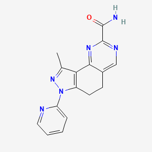 molecular formula C16H14N6O B8142215 9-Methyl-7-pyridin-2-yl-5,6-dihydropyrazolo[3,4-h]quinazoline-2-carboxamide 