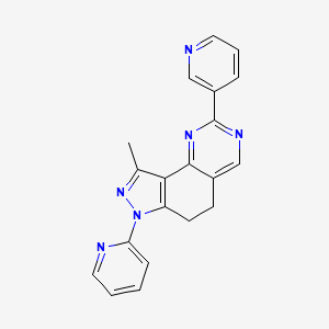 molecular formula C20H16N6 B8142218 9-Methyl-7-pyridin-2-yl-2-pyridin-3-yl-5,6-dihydropyrazolo[3,4-h]quinazoline 
