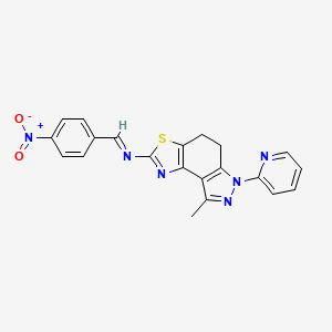 (E)-N-(8-methyl-6-pyridin-2-yl-4,5-dihydropyrazolo[4,3-e][1,3]benzothiazol-2-yl)-1-(4-nitrophenyl)methanimine
