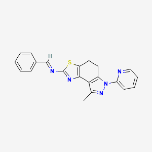 molecular formula C21H17N5S B8142254 (E)-N-(8-methyl-6-pyridin-2-yl-4,5-dihydropyrazolo[4,3-e][1,3]benzothiazol-2-yl)-1-phenylmethanimine 