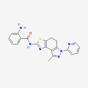 molecular formula C21H18N6OS B8142267 2-amino-N-(8-methyl-6-pyridin-2-yl-4,5-dihydropyrazolo[4,3-e][1,3]benzothiazol-2-yl)benzamide 