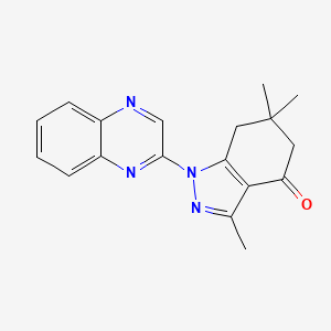 molecular formula C18H18N4O B8142272 3,6,6-Trimethyl-1-quinoxalin-2-yl-5,7-dihydroindazol-4-one 