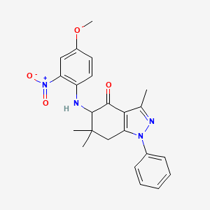 molecular formula C23H24N4O4 B8142306 5-(4-Methoxy-2-nitroanilino)-3,6,6-trimethyl-1-phenyl-5,7-dihydroindazol-4-one 