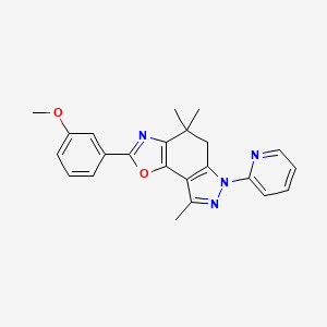 molecular formula C23H22N4O2 B8142330 2-(3-methoxyphenyl)-4,4,8-trimethyl-6-pyridin-2-yl-5H-pyrazolo[3,4-g][1,3]benzoxazole 
