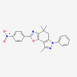 molecular formula C23H20N4O3 B8142331 4,4,8-trimethyl-2-(4-nitrophenyl)-6-phenyl-5H-pyrazolo[3,4-g][1,3]benzoxazole 