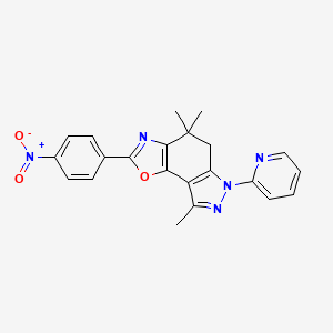 molecular formula C22H19N5O3 B8142337 4,4,8-trimethyl-2-(4-nitrophenyl)-6-pyridin-2-yl-5H-pyrazolo[3,4-g][1,3]benzoxazole 