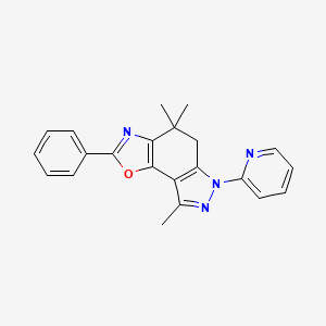 molecular formula C22H20N4O B8142355 4,4,8-trimethyl-2-phenyl-6-pyridin-2-yl-5H-pyrazolo[3,4-g][1,3]benzoxazole 