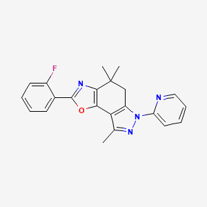 molecular formula C22H19FN4O B8142363 2-(2-fluorophenyl)-4,4,8-trimethyl-6-pyridin-2-yl-5H-pyrazolo[3,4-g][1,3]benzoxazole 