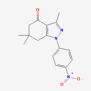 molecular formula C16H17N3O3 B8142377 3,6,6-Trimethyl-1-(4-nitrophenyl)-5,7-dihydroindazol-4-one 